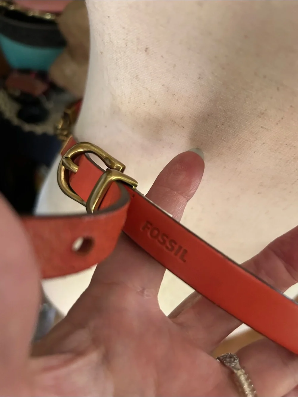 Burnt Orange Leather Chain-Detail Belt